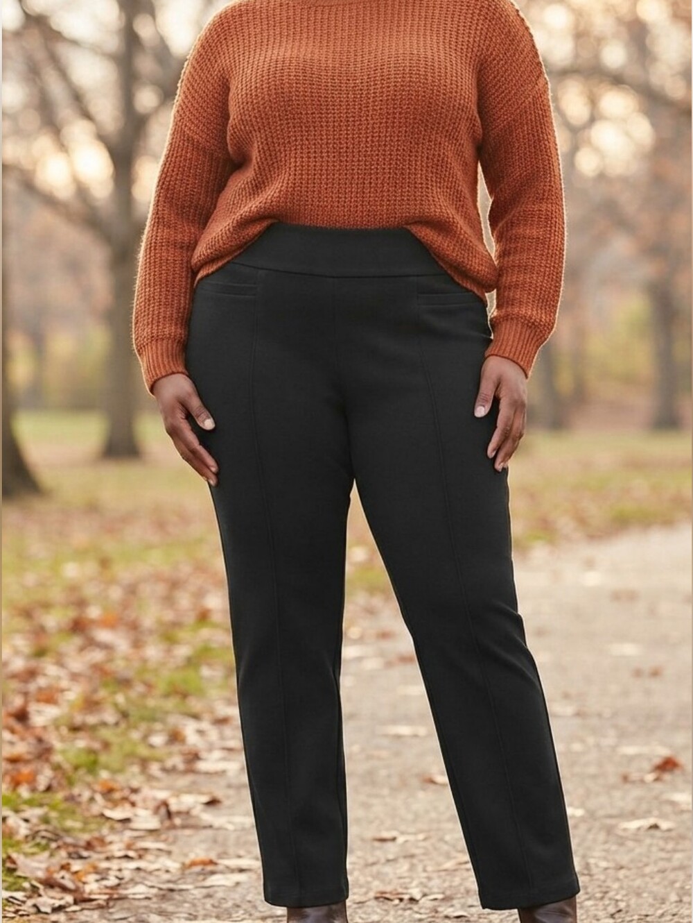 George Black Mid-Rise Ponte Pants Size XL 16-18 Seamed Front Stretch Trousers
